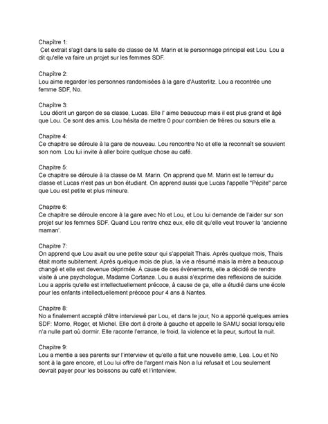 Résumé No Et Moi Chapitre Par Chapitre No et moi résumé | Résumés Littérature française | Docsity